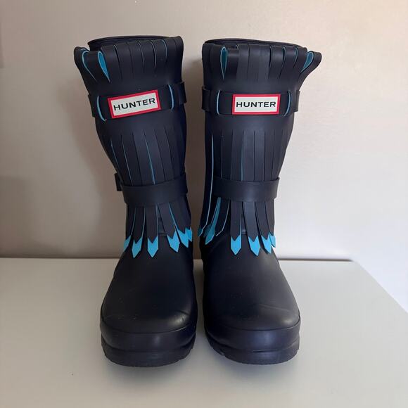 Hunter Dark Blue Original Fringe Wellie Boots Limited Edition Size 5 - Picture 1 of 8
